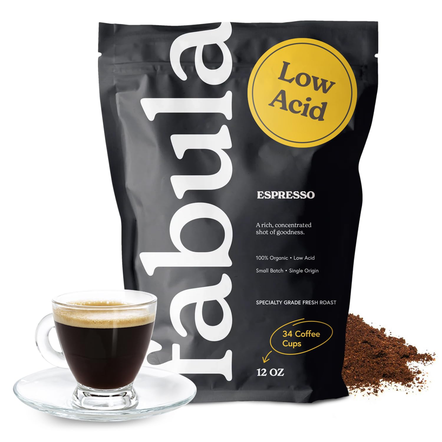 Fabula espresso beans close-up, rich color, ideal for smooth morning brews.