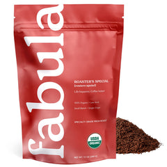 Fabula half-caff ground coffee bag with inviting aroma and smooth flavor