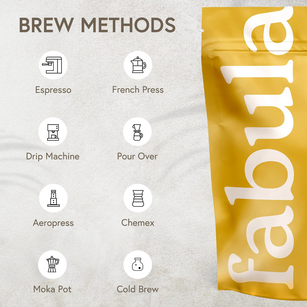 Mold-free seal with scoop on Fabula coffee emphasizing safety and cleanliness.