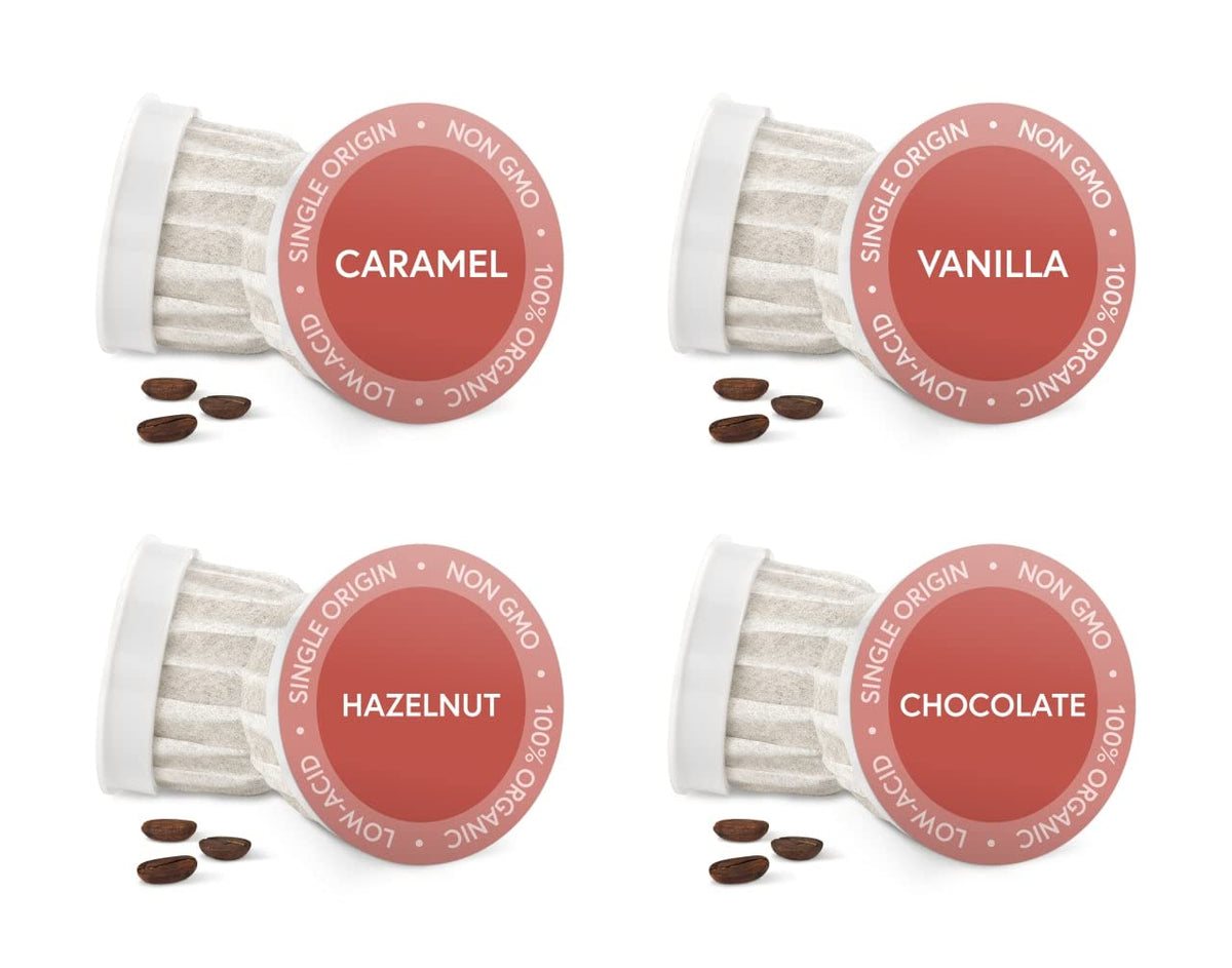 Fabula organic coffee pods flavored sampler pack—low acid, single origin for a smoother cup.
