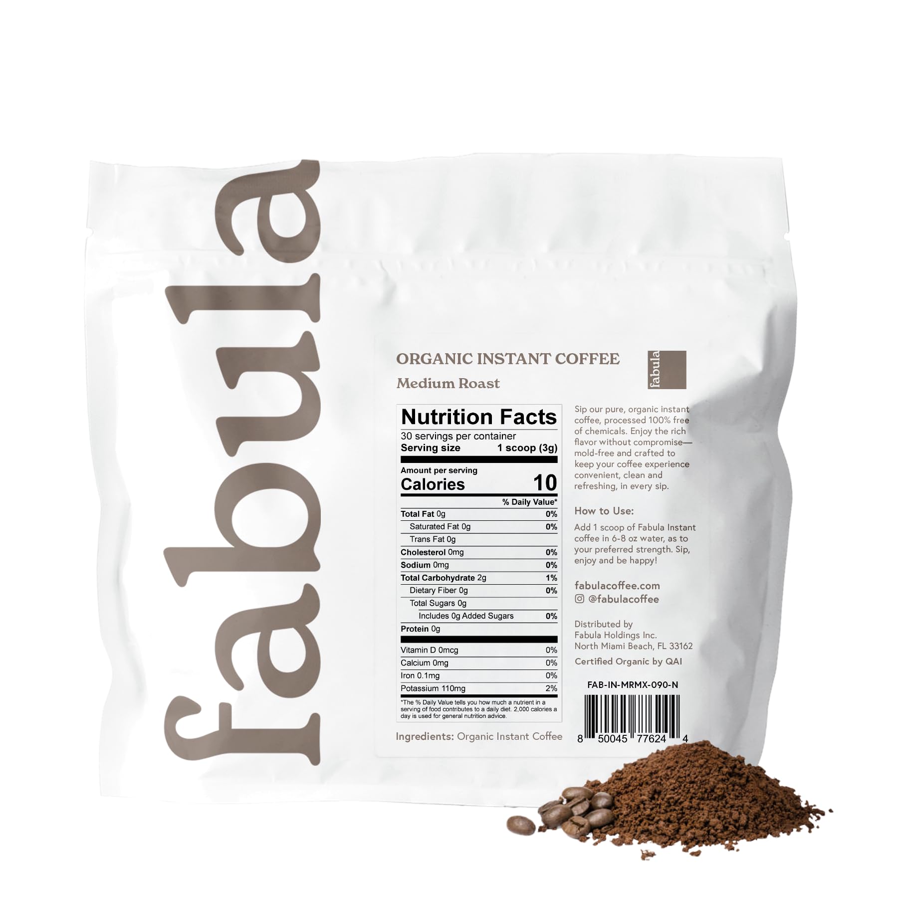 Fabula Organic Instant Coffee served in a cup, highlighting quick preparation and rich notes