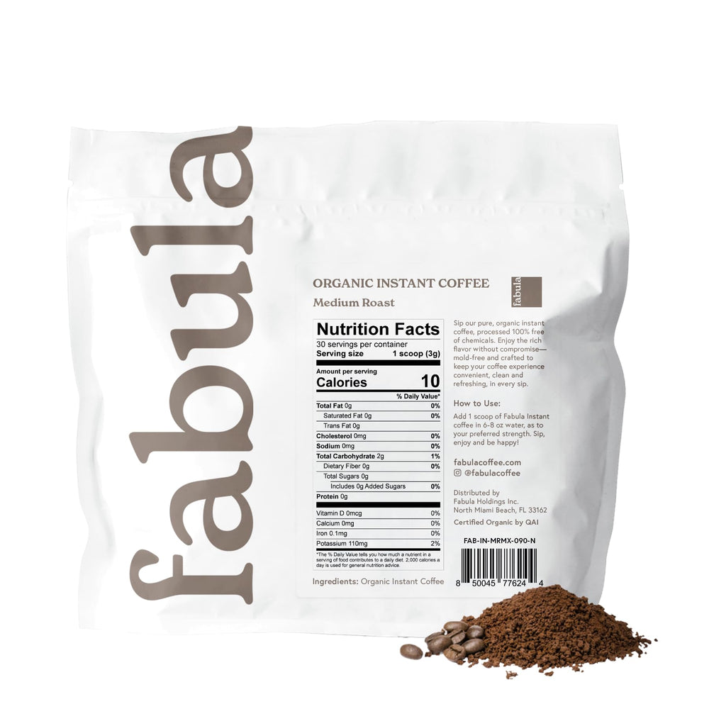 Fabula Organic Instant Coffee served in a cup, highlighting quick preparation and rich notes