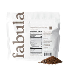 Fabula Organic Instant Coffee served in a cup, highlighting quick preparation and rich notes