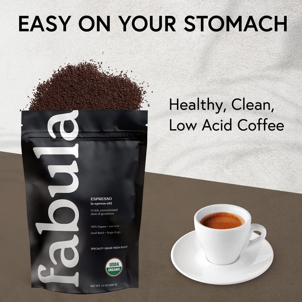 Fabula organic non-GMO coffee, fair trade origins, clean label.