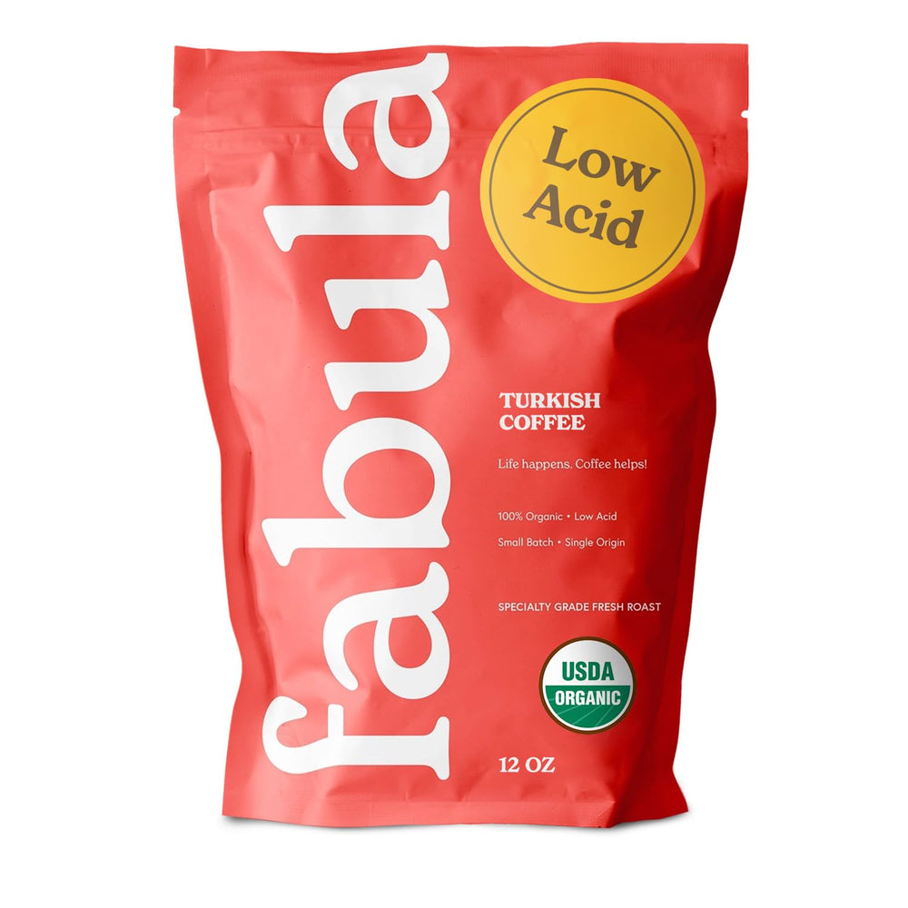 Fabula Organic Turkish Coffee very fine grind for authentic Turkish brew with low acidity.