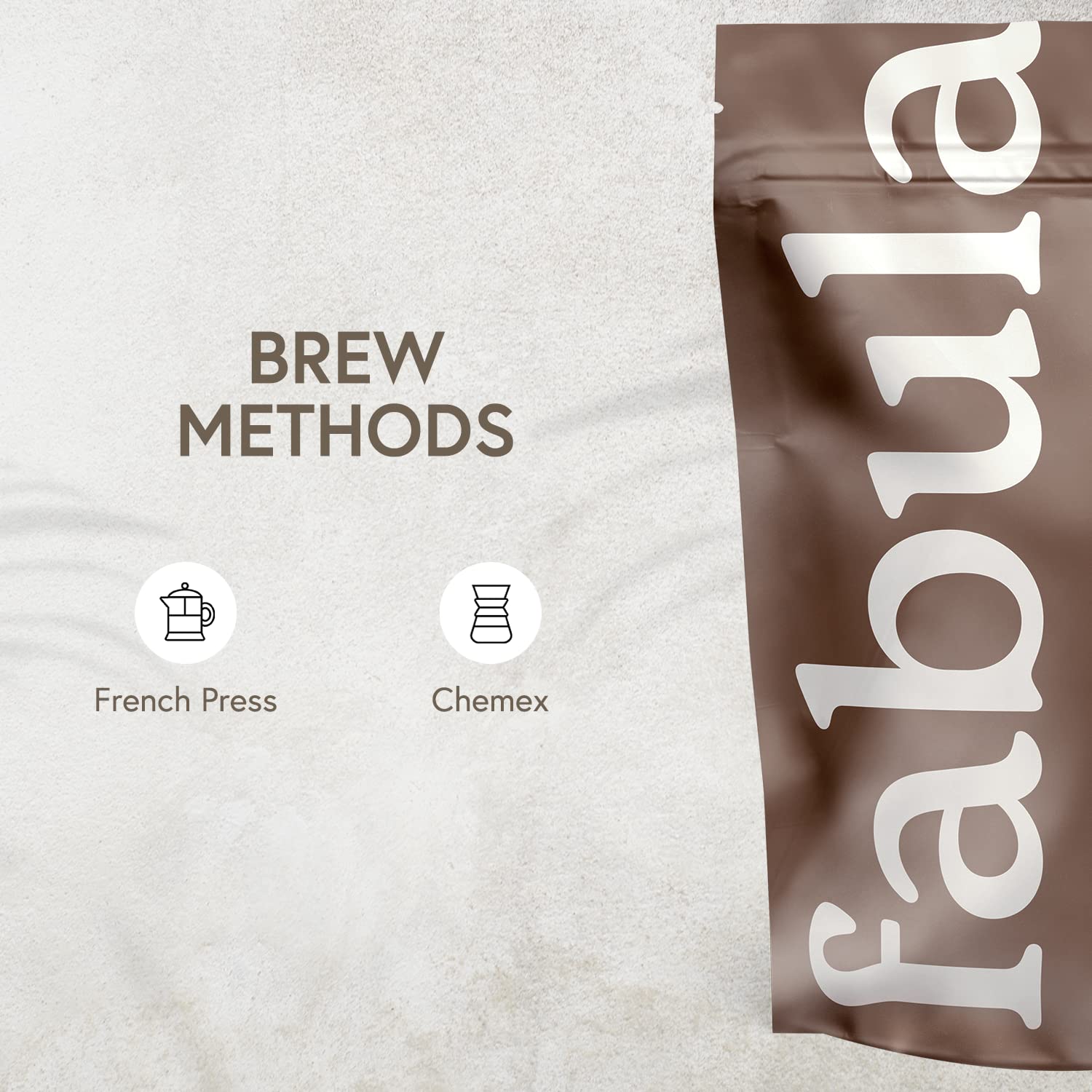 Fabula packaged coffee displaying fair-trade and organic certifications.
