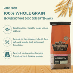 Fairhaven Mill barley flour in a bowl ready for baking