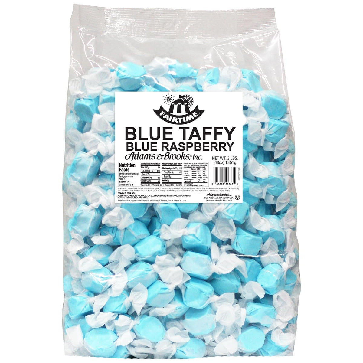Fairtime Blue Raspberry Taffy bag on display for buffets and favors
