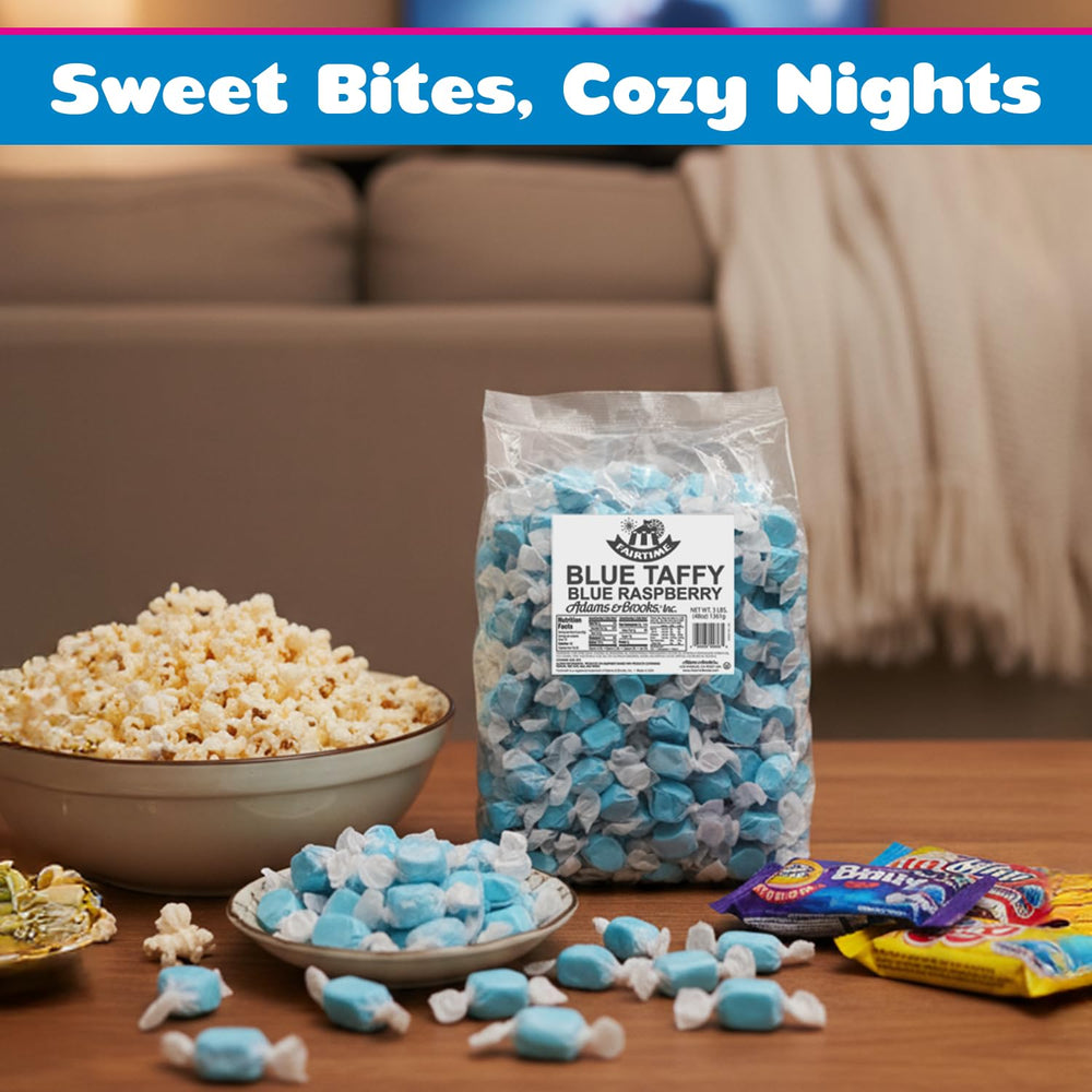 Fairtime Blue Raspberry Taffy on a buffet display, ideal for candy bars