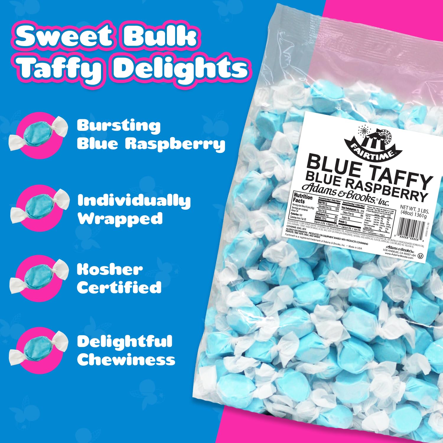 Close up of Fairtime Blue Raspberry Taffy texture, showcasing melt in mouth