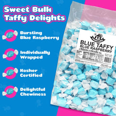 Close up of Fairtime Blue Raspberry Taffy texture, showcasing melt in mouth