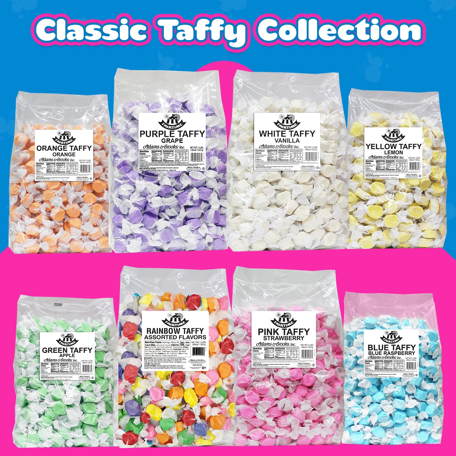 Fairtime Blue Raspberry Taffy wedding favors arranged for guests