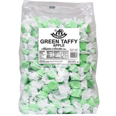 Fairtime Green Apple Taffy 3lb bag showing soft, chewy texture for bulk favors.