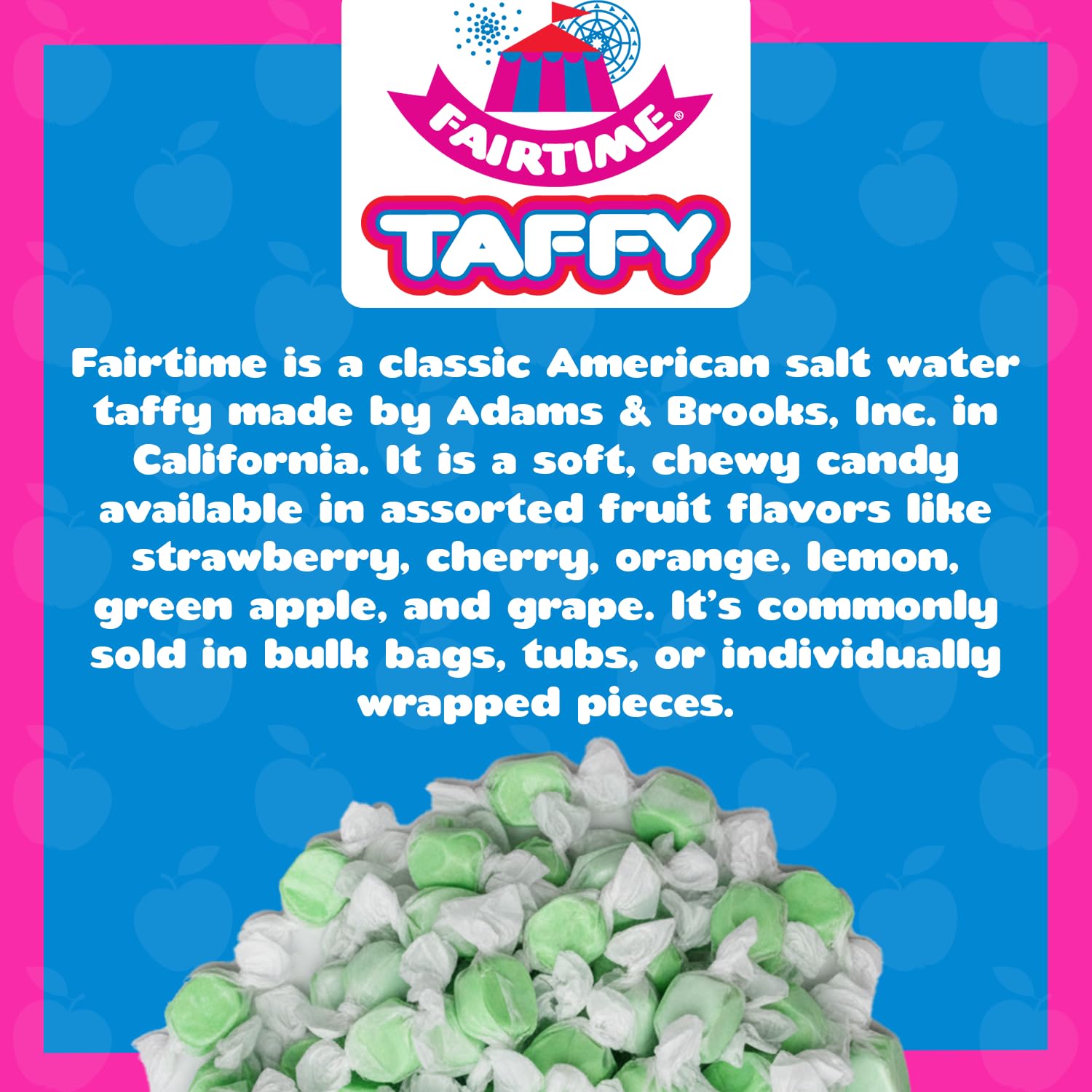 Closeup of the soft-chewy texture of Fairtime Green Apple Taffy melting gently.