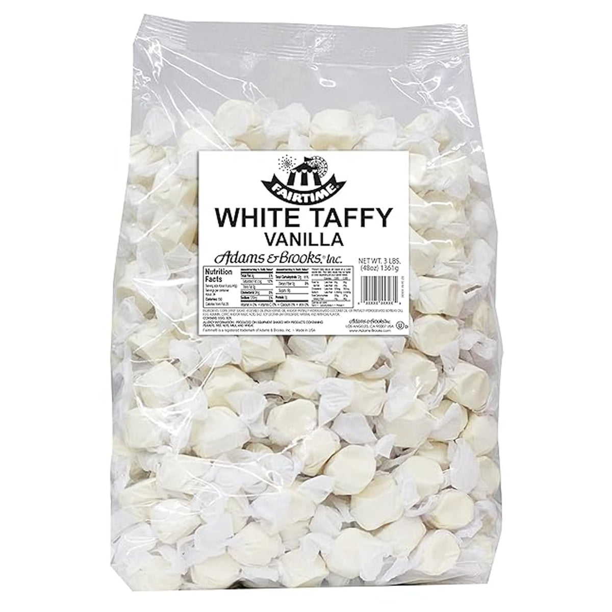 Fairtime white vanilla taffy bag showcases soft chewy texture for buffet use.
