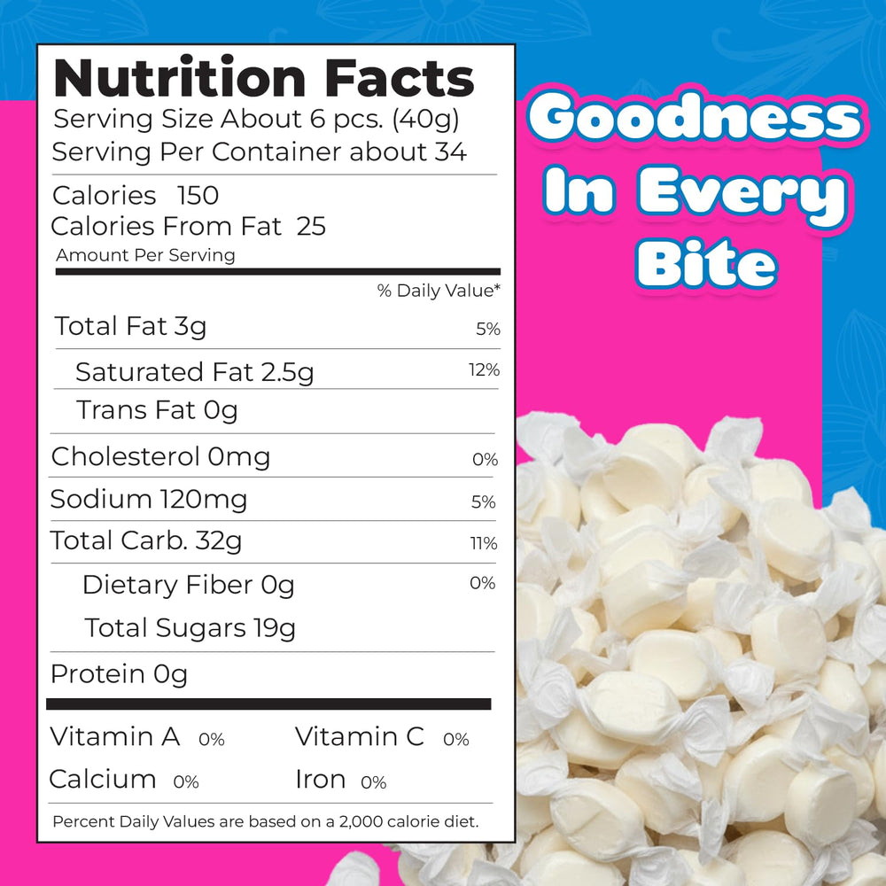 Fairtime white vanilla taffy closeup reveals smooth vanilla aroma and tender bite.