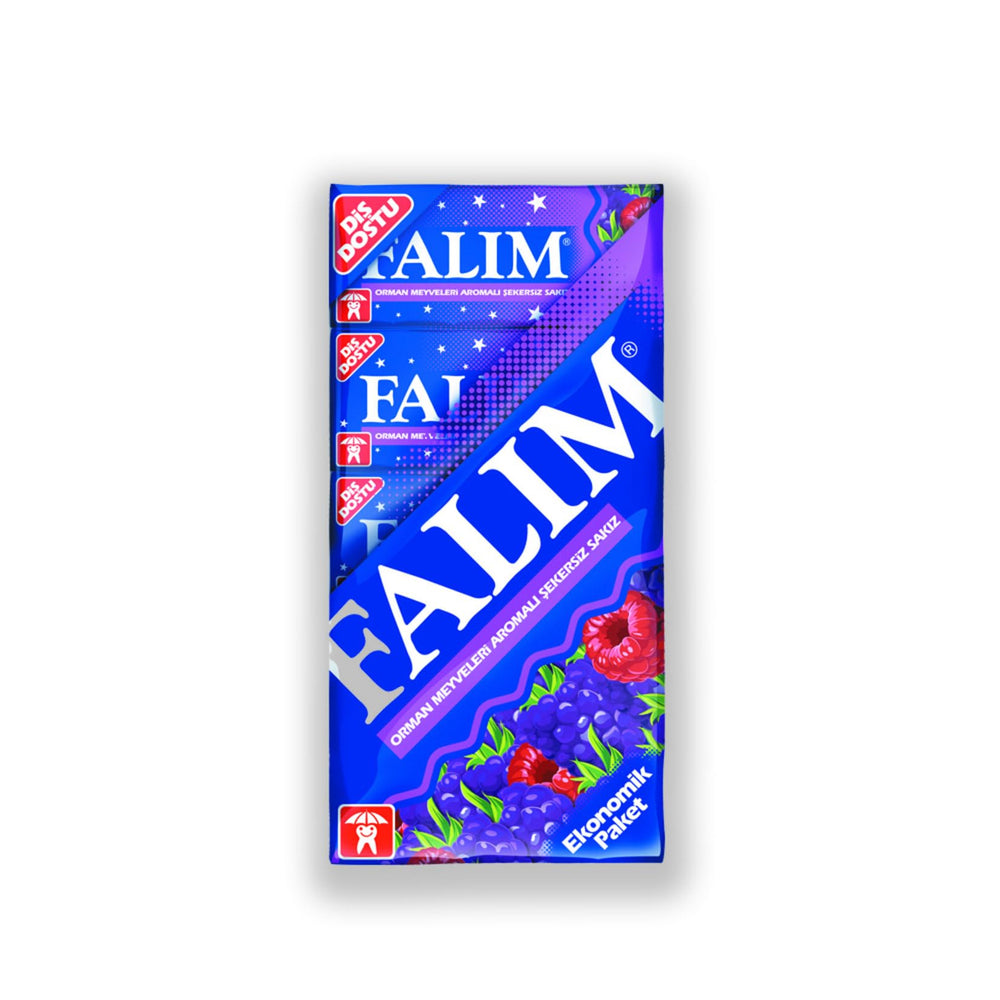 Falim Plain Gum Forrest Fruits pack view showing 100 pieces for sharing