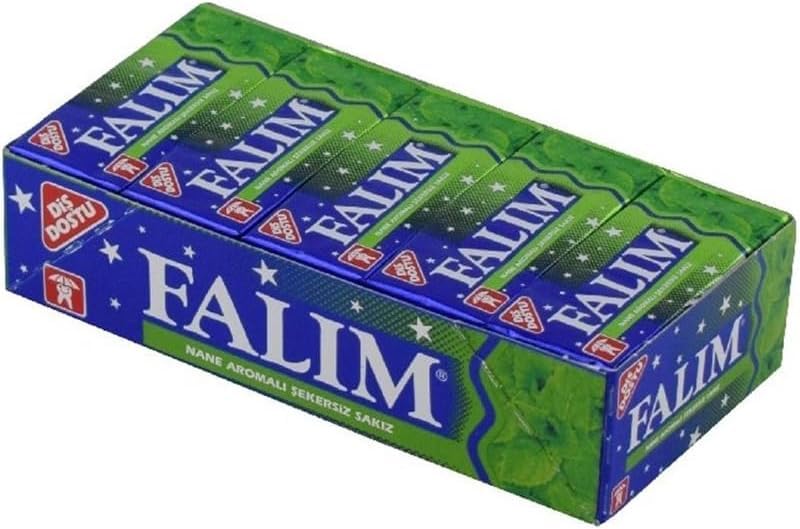 Falim sugarless mint gum pack front shows 20-pack for on-the-go freshness.