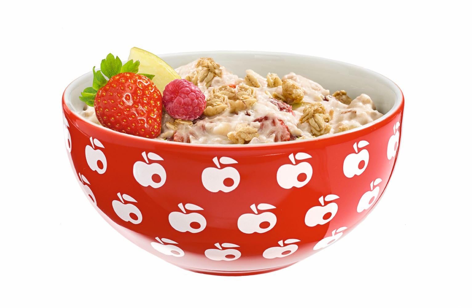 Pouring milk over Bircher Muesli for a fast satisfying breakfast