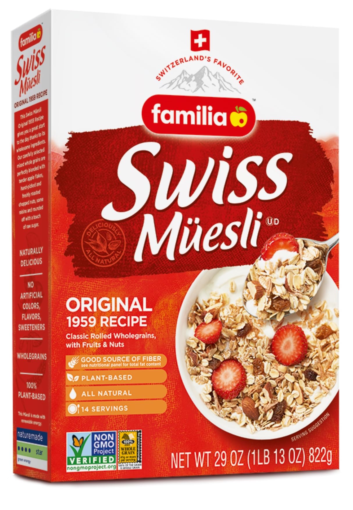 Close-up of muesli flakes with fruit and nuts for a hearty breakfast.