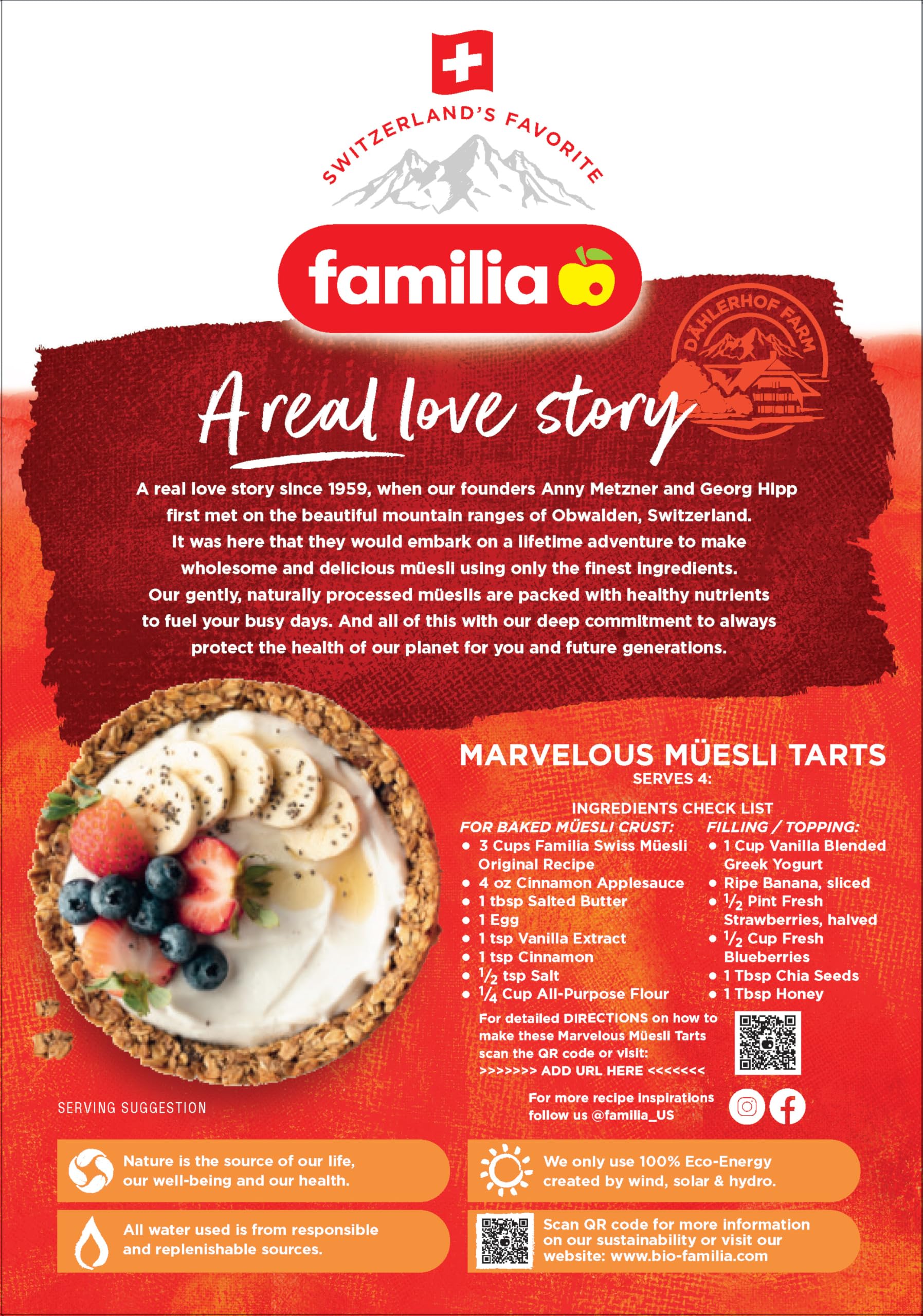 Vegan and kosher-certified muesli with non-GMO ingredients.