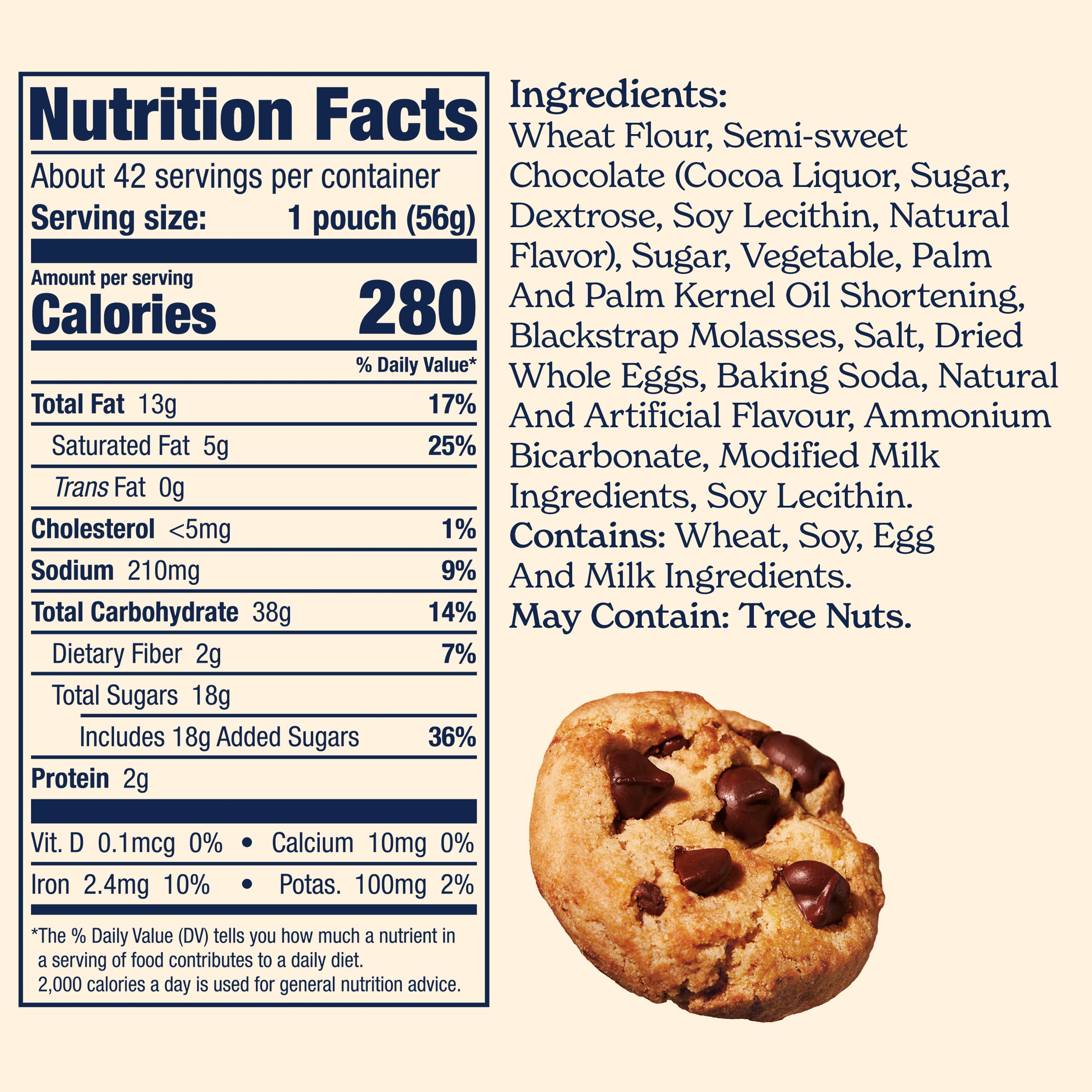 Close-up of semi-sweet chips in Famous Amos cookies showing rich texture.