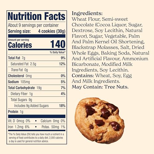 Famous Amos cookie close-up shows semi-sweet chips and rich texture.
