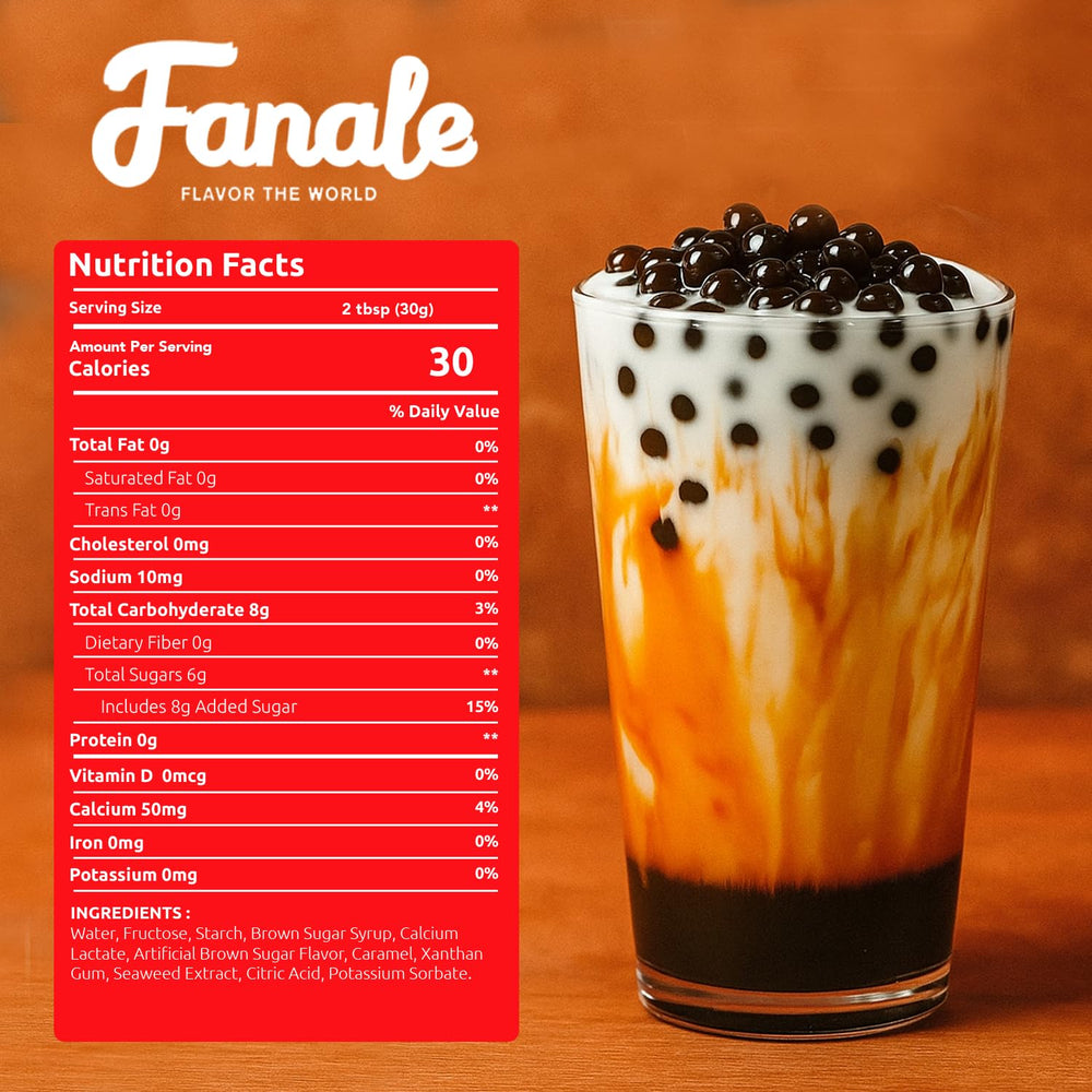 Fanale Brown Sugar Popping Boba Pearls burst in bubble tea for juicy flavor.