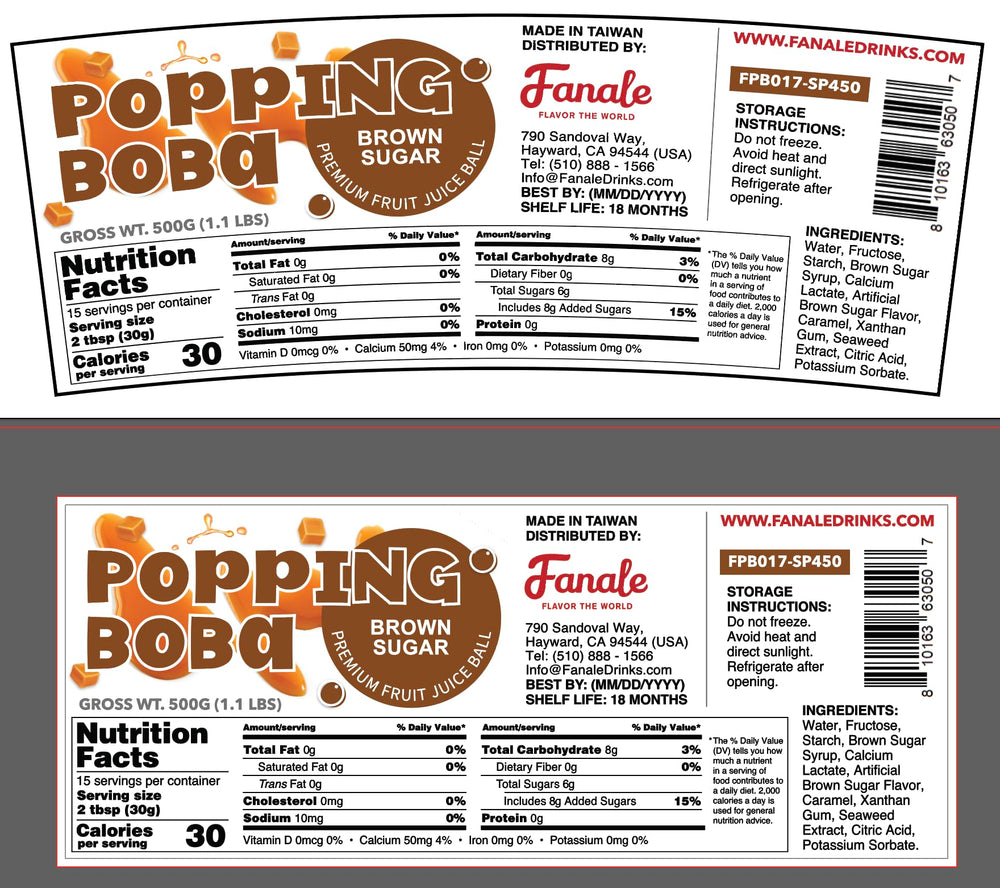 Fanale Brown Sugar Popping Boba Pearls chewy skin with juicy filling in a bowl.
