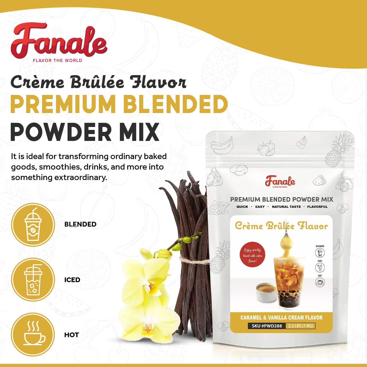 Fanale Creme Brulee resealable bag emphasizes freshness and convenient storage.