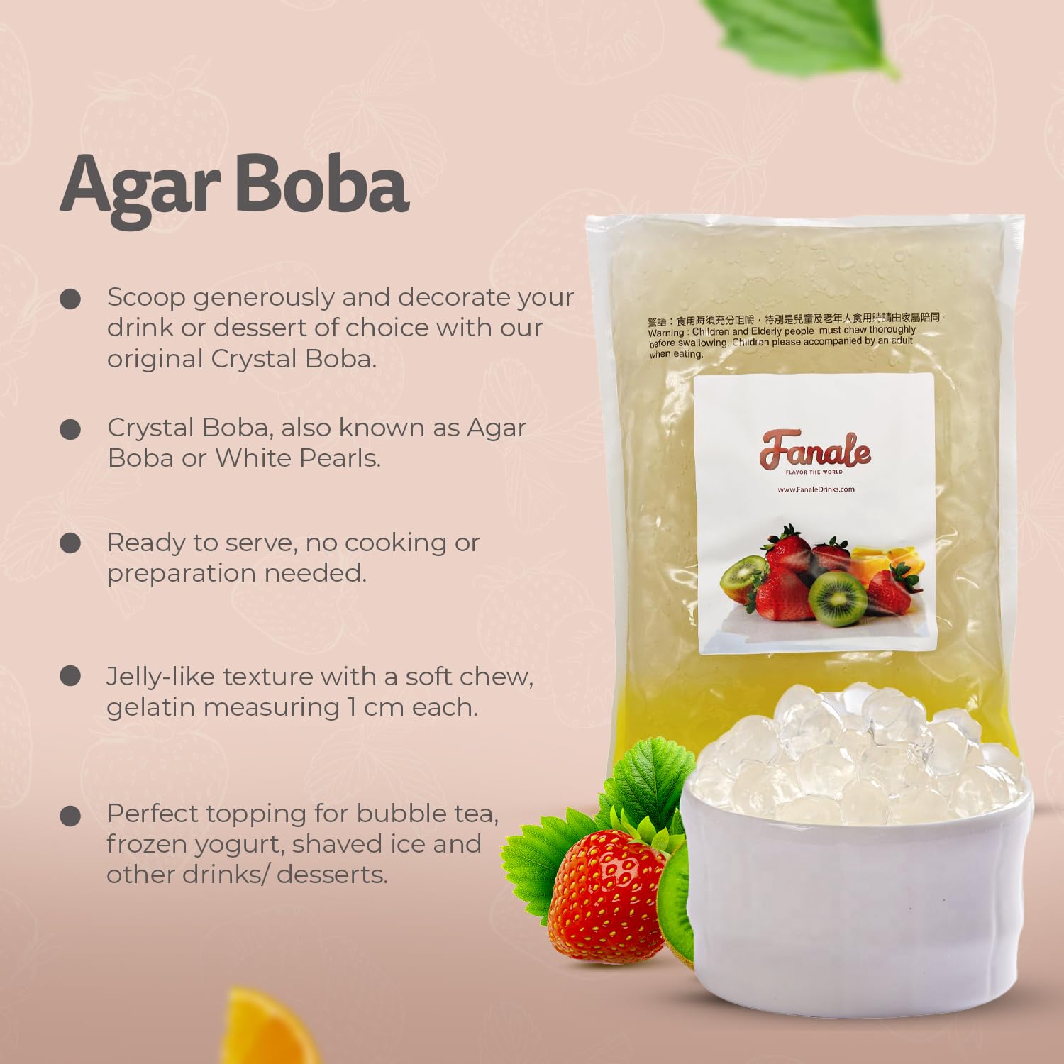 Fanale Crystal Boba Jelly Ball in bag demonstrates ready-to-eat convenience.