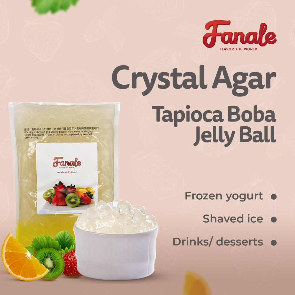 Fanale Crystal Boba Jelly Ball close-up shows glossy spheres ideal for tea toppings.
