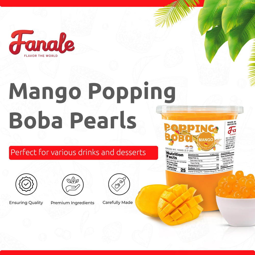 Fanale Mango Popping Boba Pearls ready to eat, no cooking required.