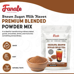 Closeup of Fanale Okinawa Brown Sugar Milk Tea powder showing rich aroma.