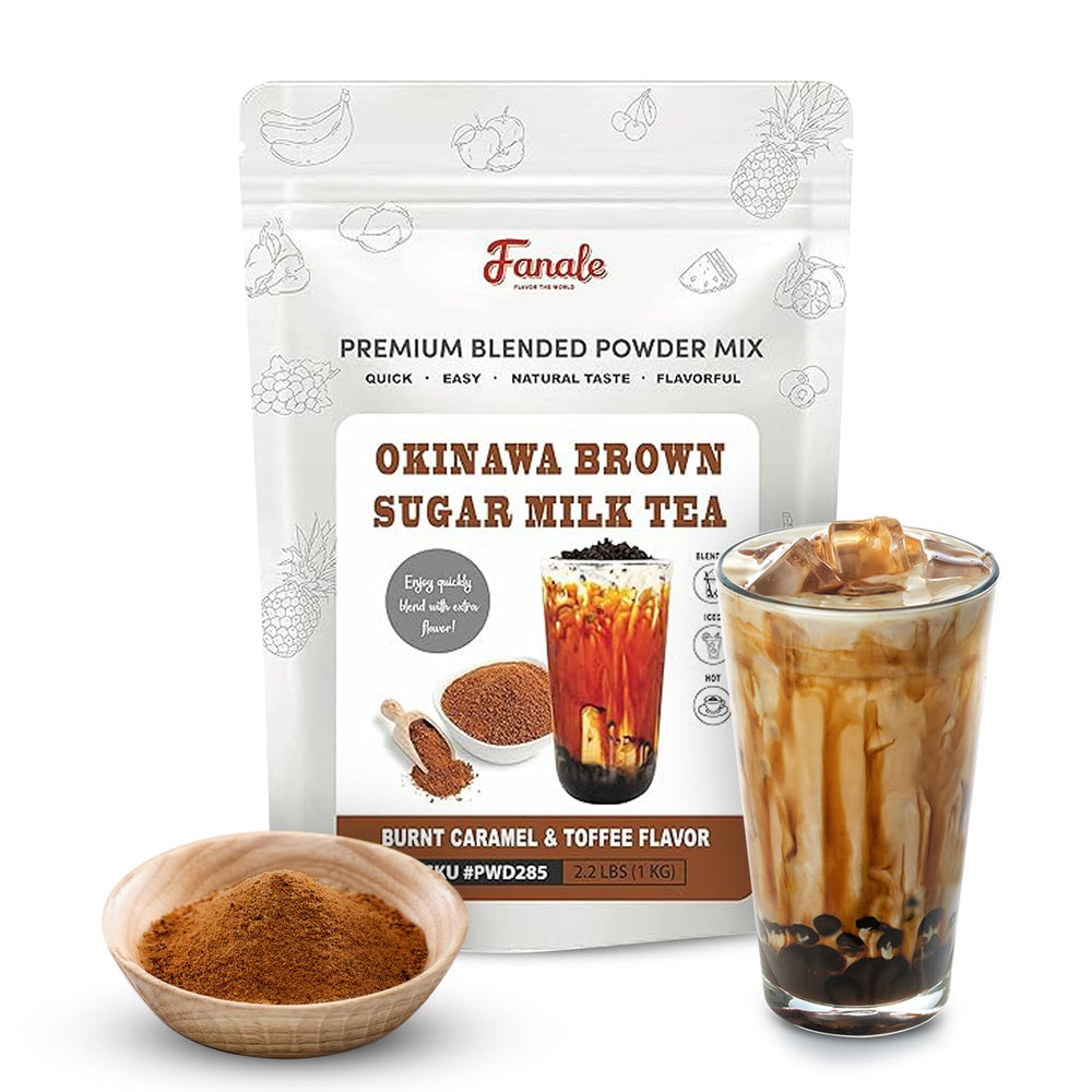 Fanale Okinawa Brown Sugar Milk Tea powder jar adds versatility to baking and drinks.