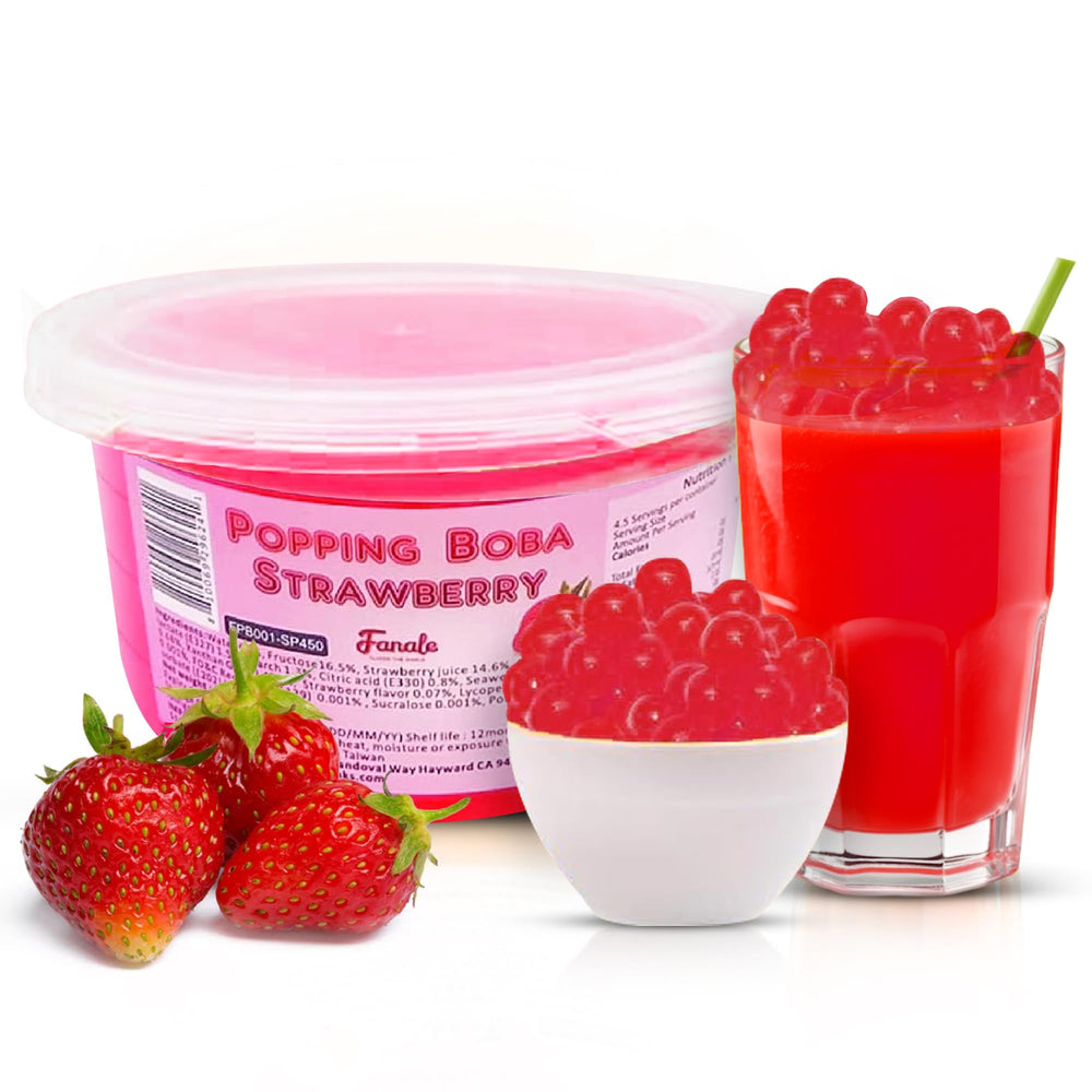 Fanale Strawberry Popping Boba Pearls ready-to-eat topping for desserts and beverages.