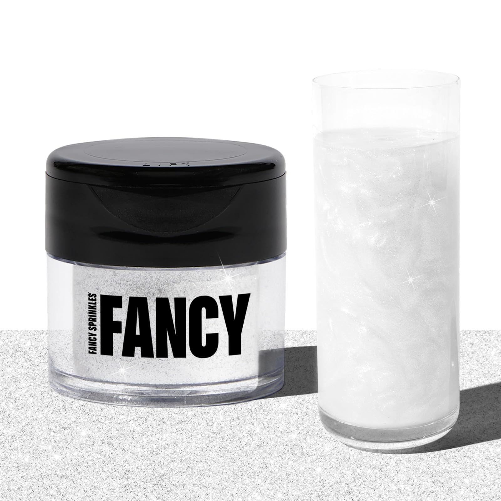 Fancy Sprinkles Easter Diamond White glitter jar adds shimmering, tasteless sparkle to foods and drinks.