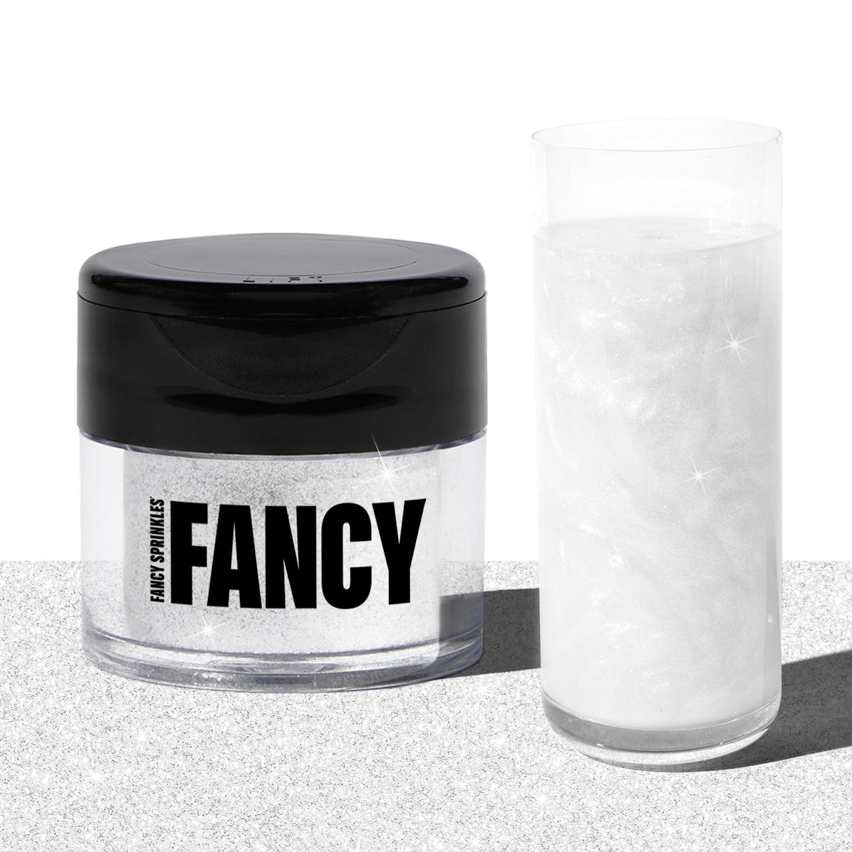 Fancy Sprinkles Easter Diamond White glitter jar adds shimmering, tasteless sparkle to foods and drinks.