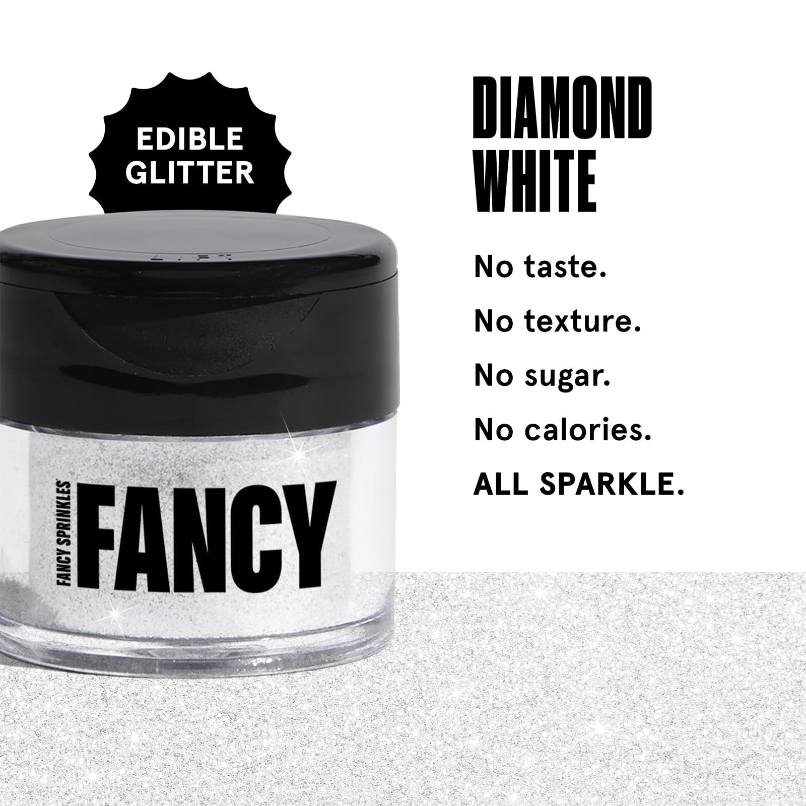 Fancy Sprinkles Diamond White glitter sparkles champagne glasses for party-ready drinks.