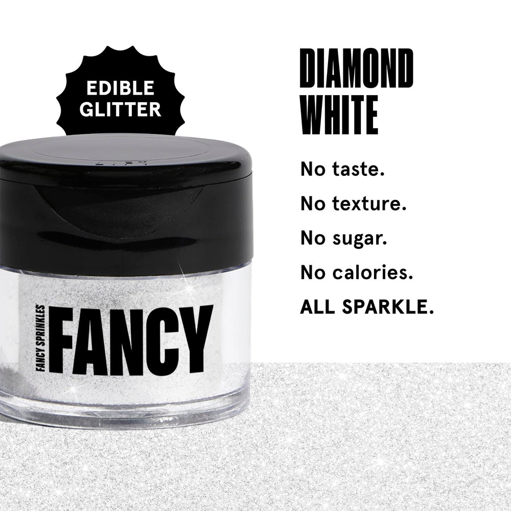 Fancy Sprinkles Diamond White glitter sparkles champagne glasses for party-ready drinks.