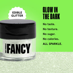 Fancy Sprinkles Glow Worm Green glitter dusted on desserts for a sparkling finish.