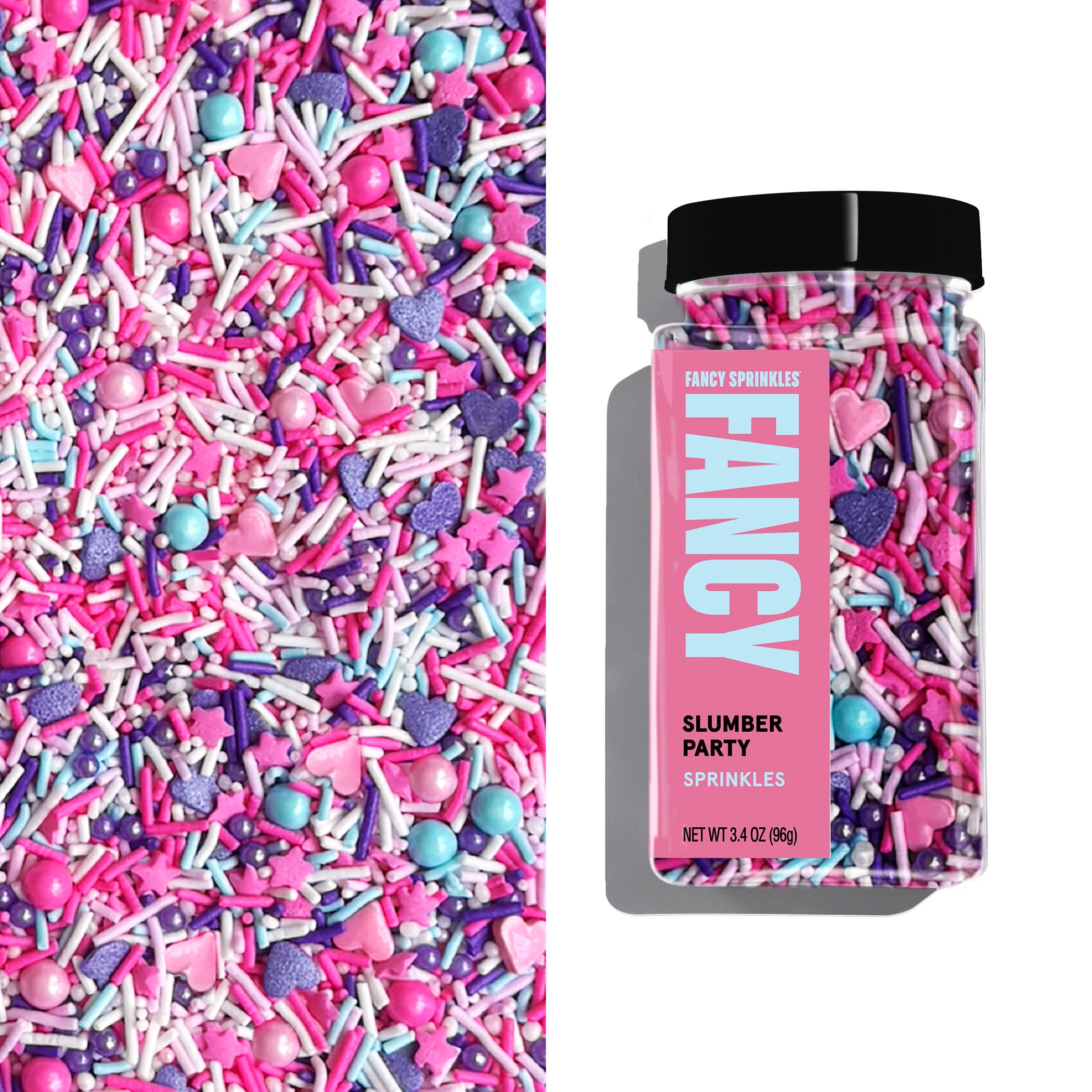 Fancy Sprinkles Slumber Party pink crunchy jimmies add vibrant texture to treats