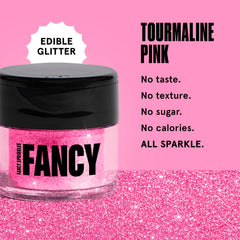 Fancy Sprinkles Tourmaline Pink edible glitter dusted over a dessert for a luminous finish