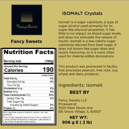 Fancy Sweets LLC isomalt crystals decorations ideas, showcasing clean, non-browning sugar art.