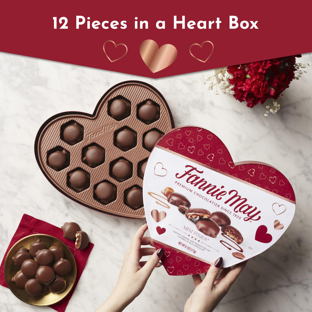 Fannie May heart-shaped gift box—elegant Valentine presentation