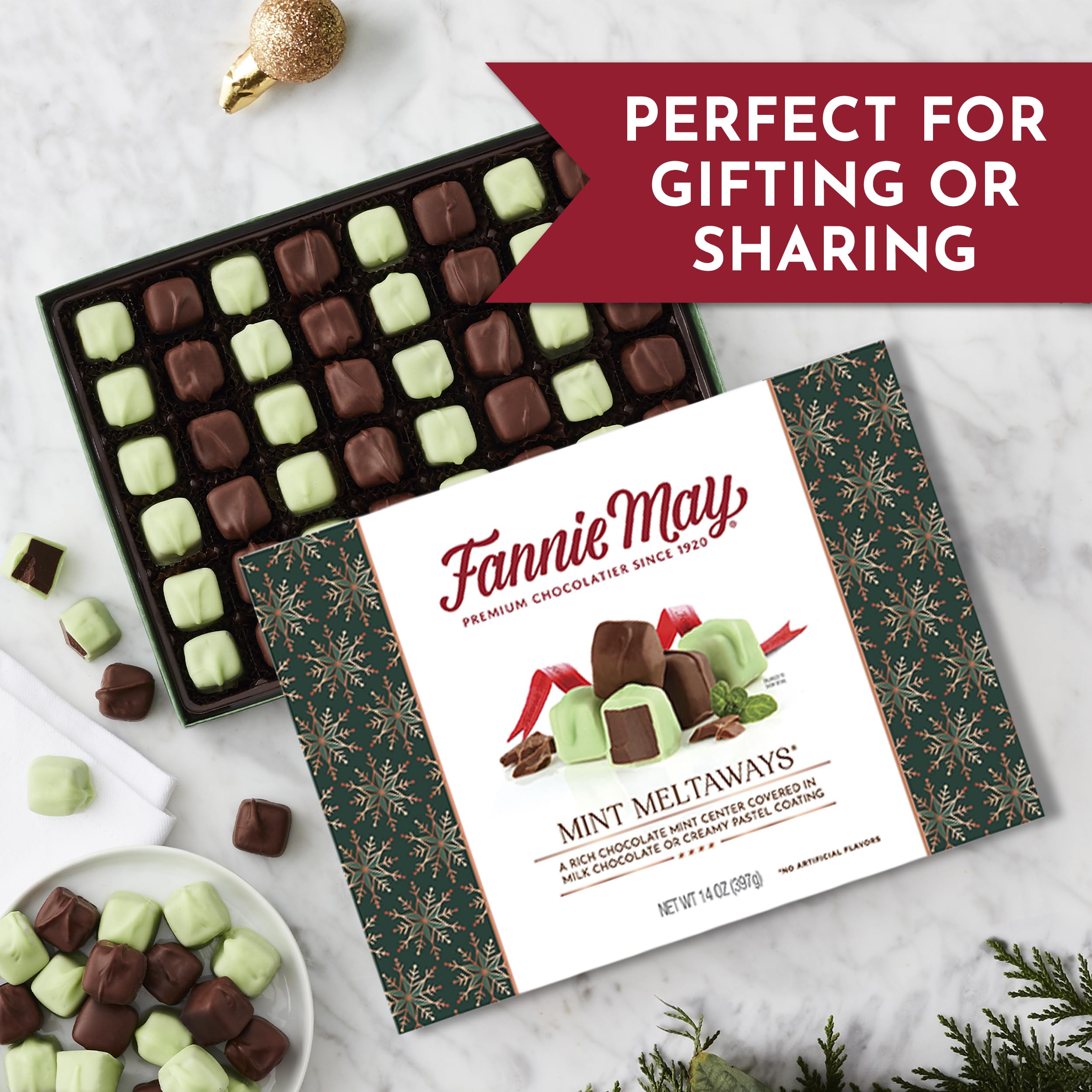 Fannie May kosher-certified label on Mint Meltaways packaging