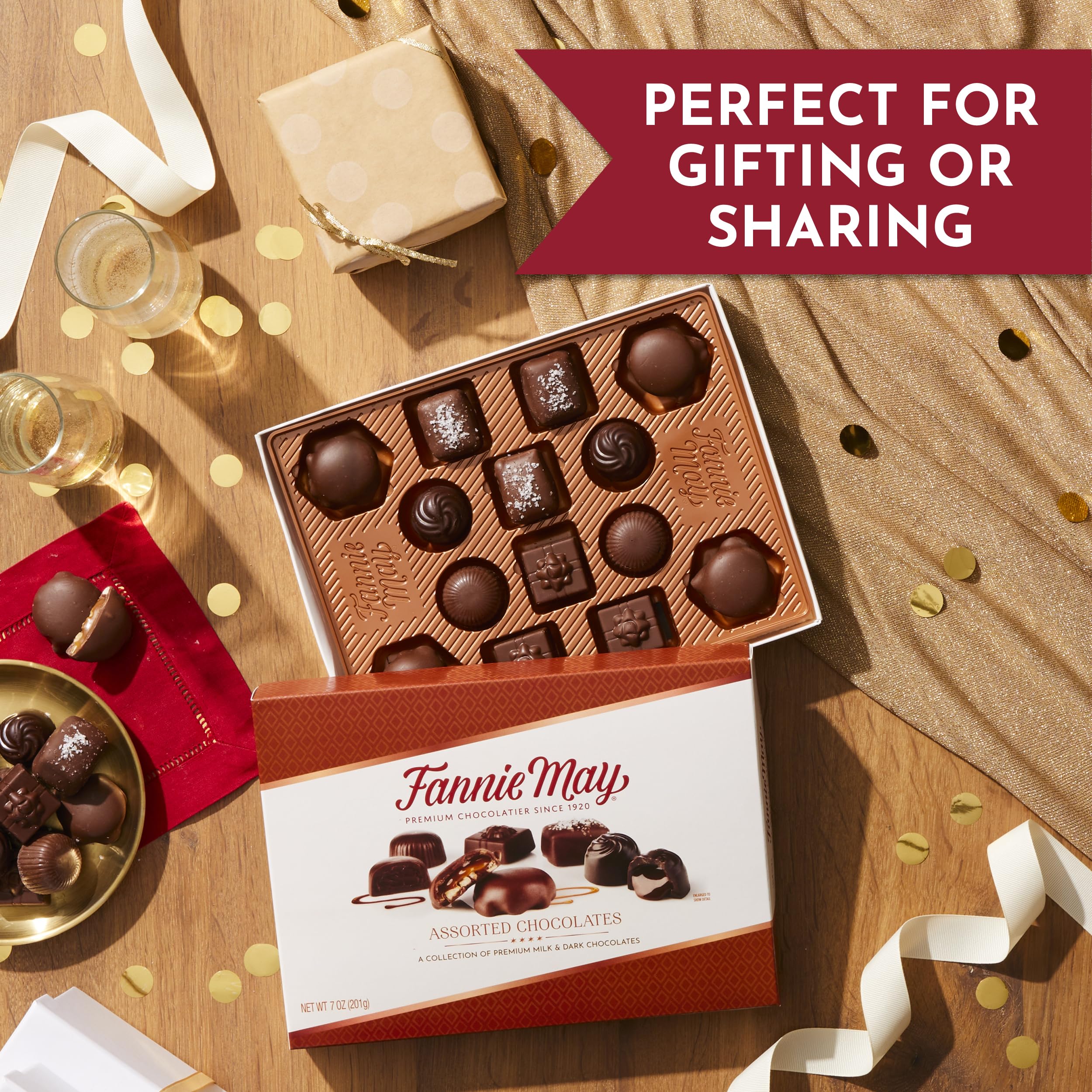 Fannie May Milk Chocolate Assortment – Sea Salt Caramels offer balanced sweetness for indulgence.