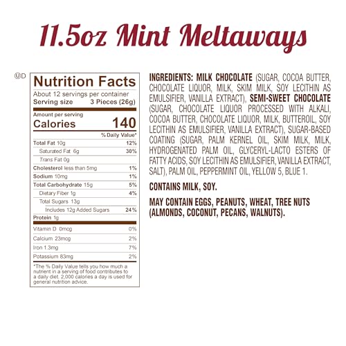 Mint Meltaways green pastel confections coated in milk chocolate for a refreshing bite.