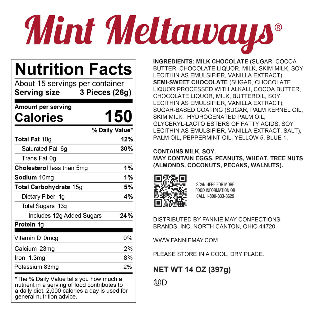 Fannie May Mint Meltaways milk chocolate coating closeup, creamy mint flavor