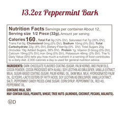 Close-up of Fannie May Peppermint Bark chocolate with peppermint bits
